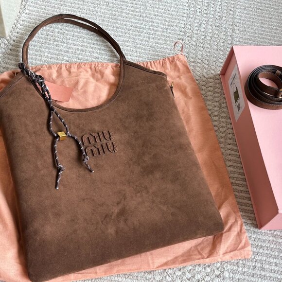 Miu Miu Brown Suede Tote Bag - Picture 1 of 9